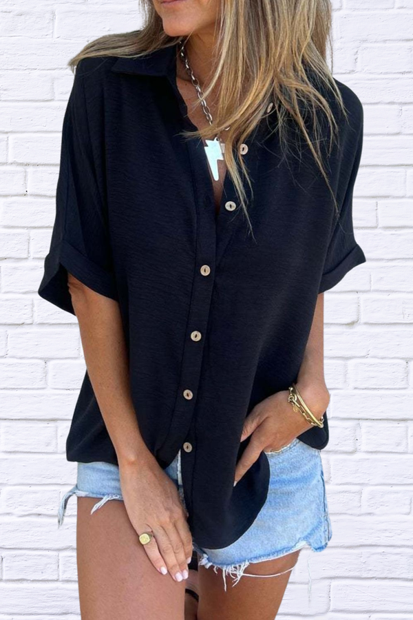 Full Size Collared Neck Half Sleeve Shirt Plus Size