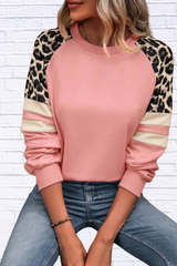 Leopard Round Neck Raglan Sleeve Sweatshirt