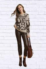 Umgee Heart Print Crew Neck Sweater