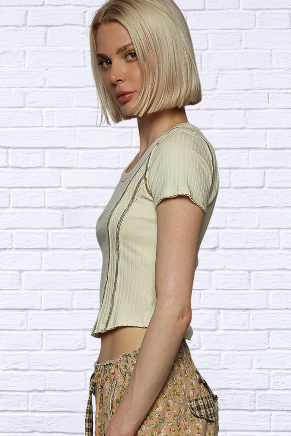 Sage Green Ribbed Cropped T-Shirt – A Fresh Take on Everyday Style