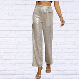 Sequin Tie Waist Straight Leg Pants