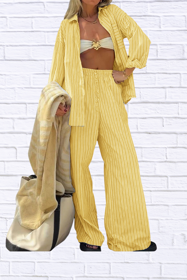 Striped Button Up Shirt and Pants Set