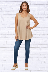 Women’s Neutral Linen-Cotton Sleeveless Top – Lightweight Summer Tank with Crochet Trim