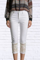 Full Size Lace Trimmed Capri Jeans Plus Size