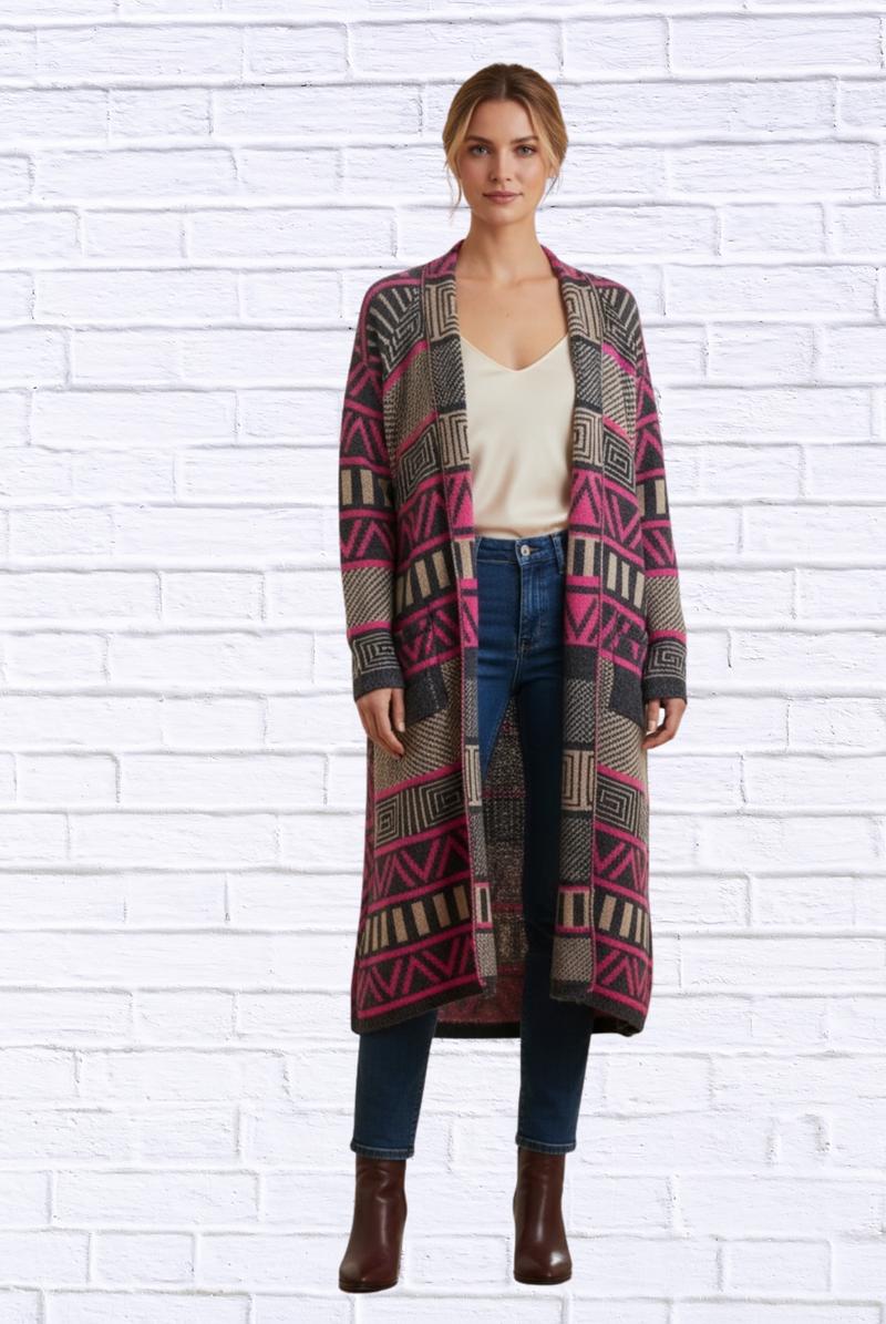 Printed Shawl Cardigan with Fringed Hem – Cozy, Stylish, and Perfect for Layering!