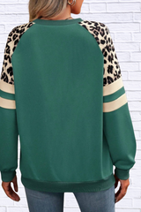 Leopard Round Neck Raglan Sleeve Sweatshirt