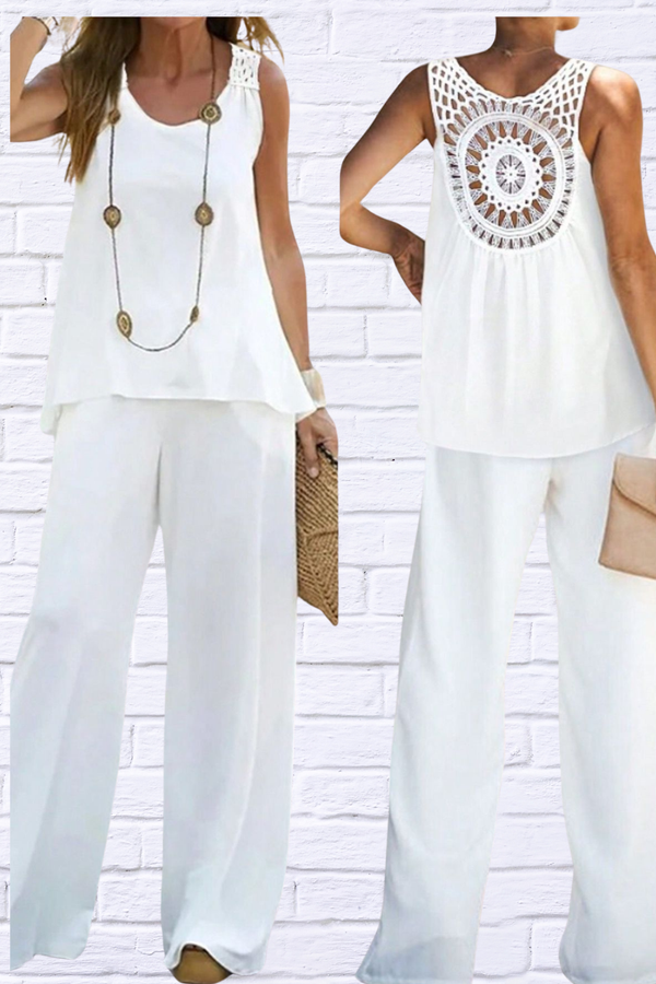 Round Neck Tank and Wide Leg Pants Set