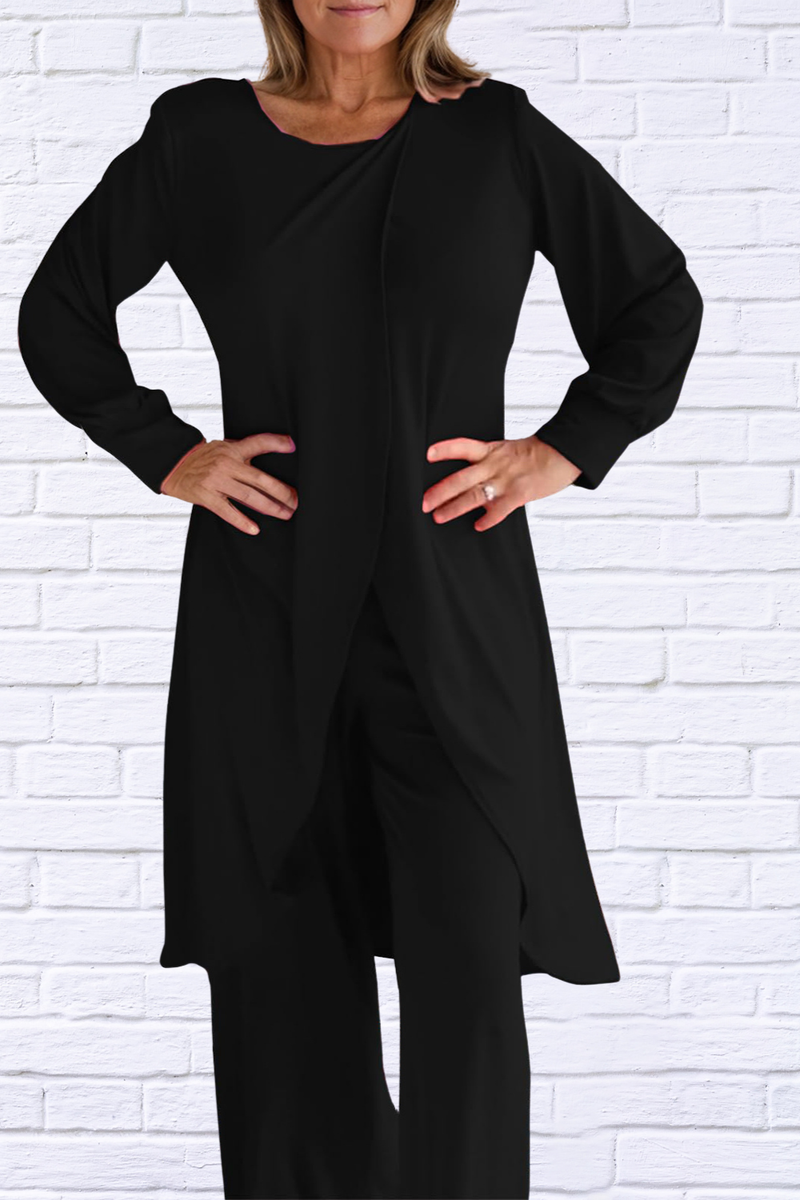 Full Size Slit Round Neck Long Sleeve Top and Pants Set