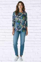 Tropical Toucan Print Long Sleeve Top – Soft Knit Round Neck Casual Statement Blouse