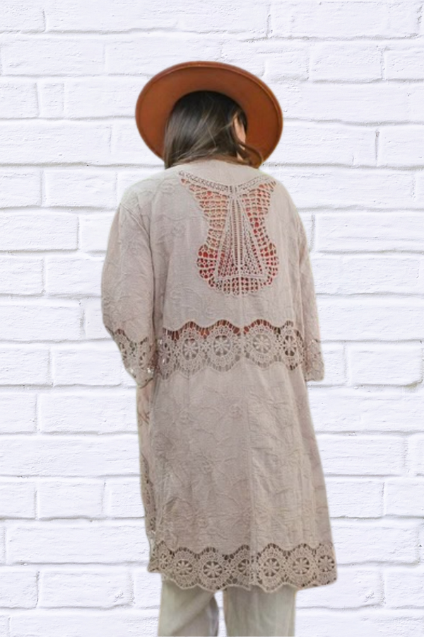 Crochet Open Patch Longline Kimono