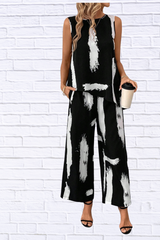 Abstract Print Sleeveless Top & Wide Leg Pants Set