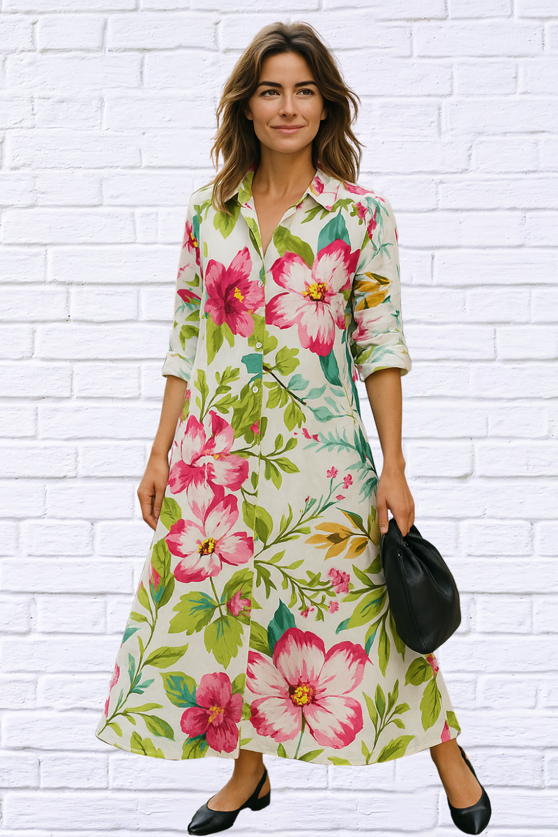 Chic Floral Print Long Sleeve Dress
