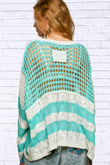 Elli Color-Blocked Stripe Pattern Knit Top with Twisted Weave