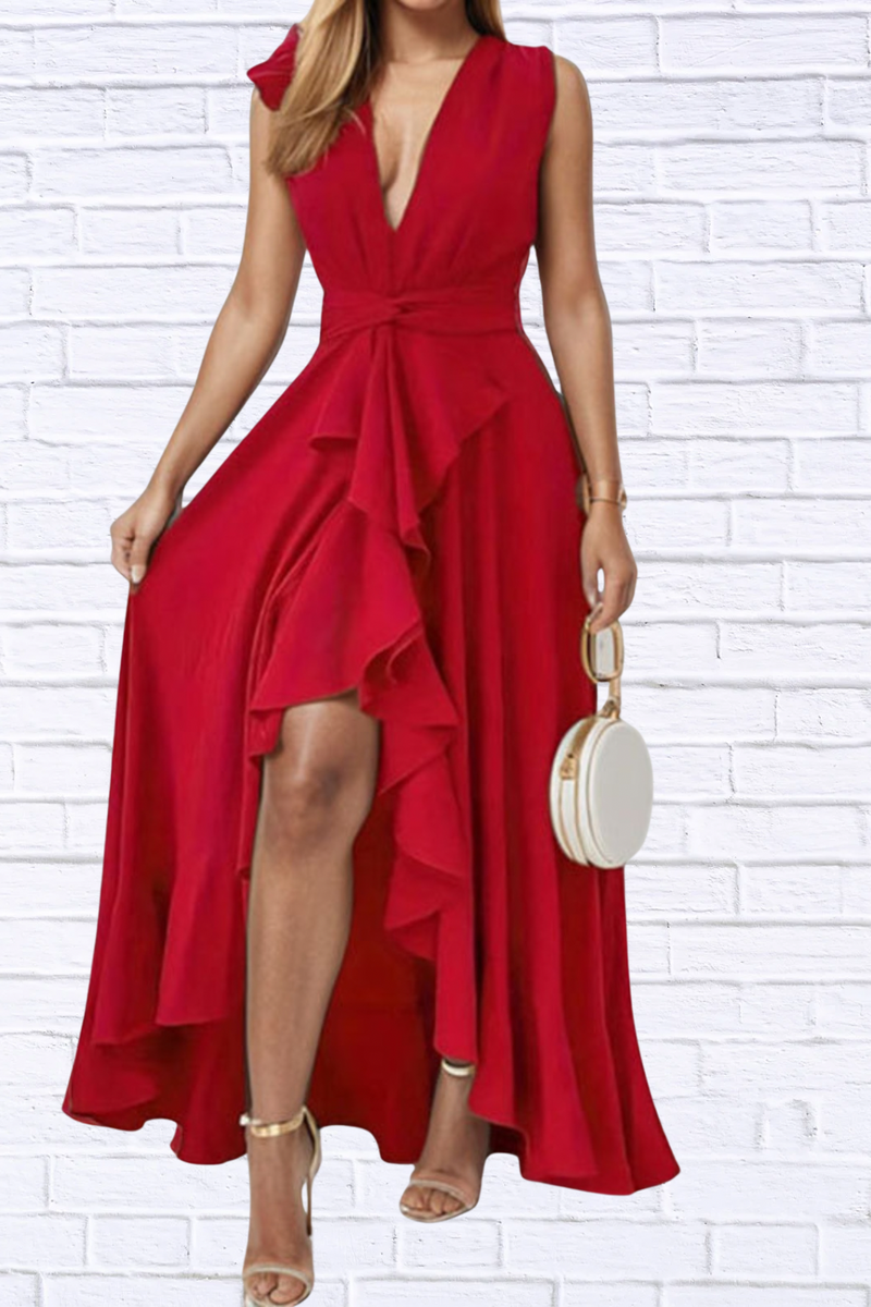 plus size red flowy dress Plus Size Classic Wrap Belted Dress