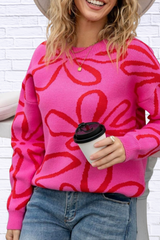 Flower Crew Neck Long Sleeve Sweater