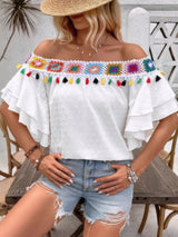 Swiss Dot Off-Shoulder Blouse