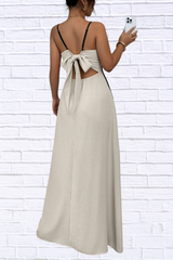 Contrast Trim Spaghetti Strap Maxi Dress (Ivory & Black)