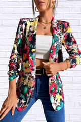 Vibrant Floral Print Open Front Blazer