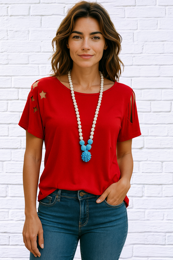 Red 4th July Laser Cut Top