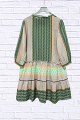 Printed Button Front Long Sleeve Dress