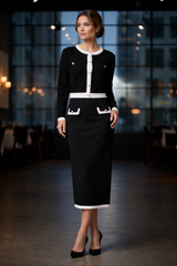 Contrast Trim Skirt (Black & White Trim Midi Skirt)
