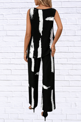 Abstract Print Sleeveless Top & Wide Leg Pants Set