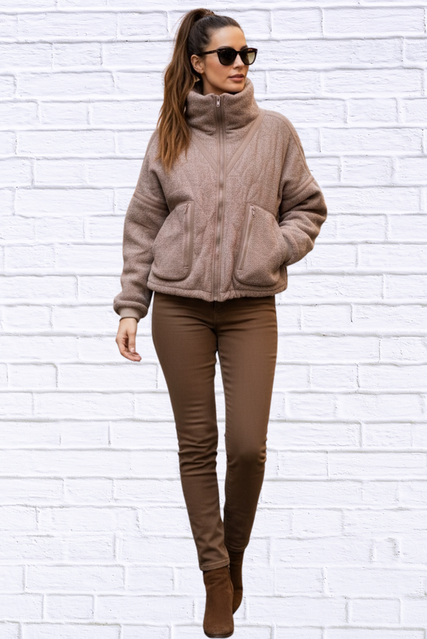 Pol Cozy Zip-Up High Collar Fleece Jacket