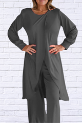 Full Size Slit Round Neck Long Sleeve Top and Pants Set