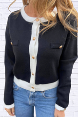 Contrast Trim Button Up Cardigan