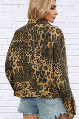 Fierce Meets Classic – Leopard Print Button Up Denim Jacket
