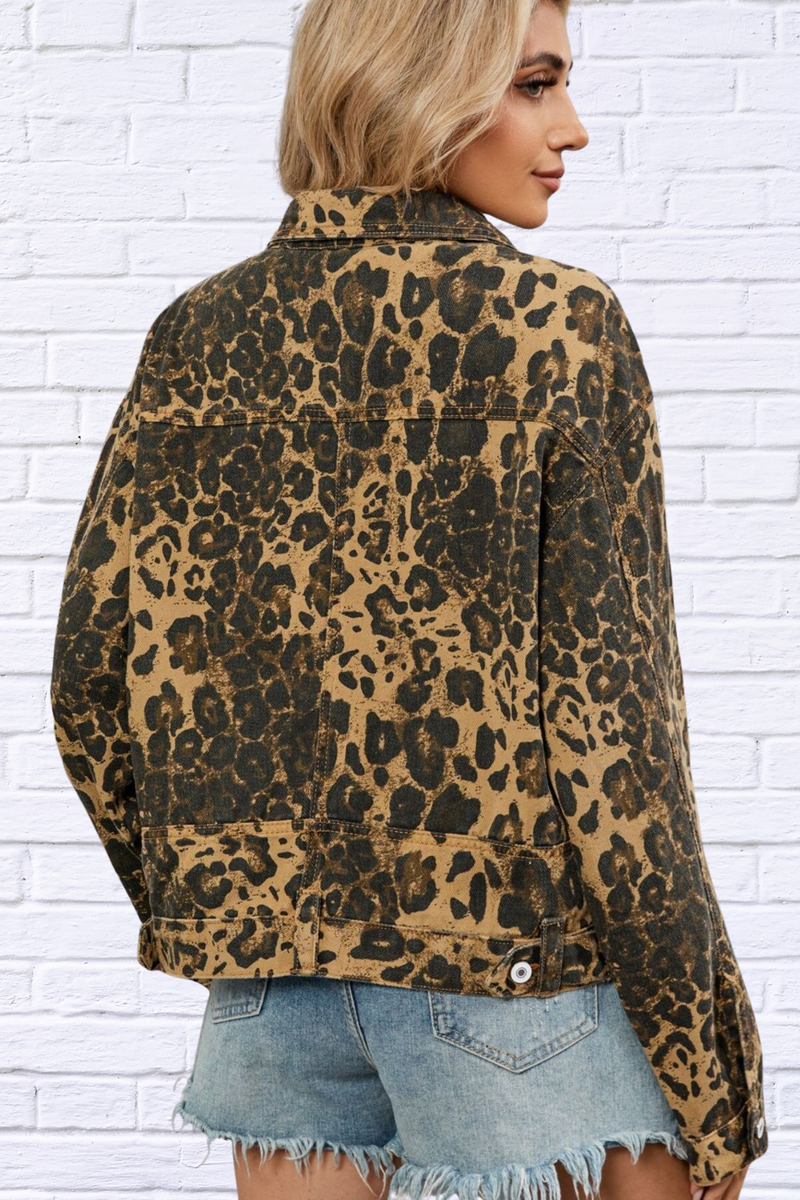 Fierce Meets Classic – Leopard Print Button Up Denim Jacket