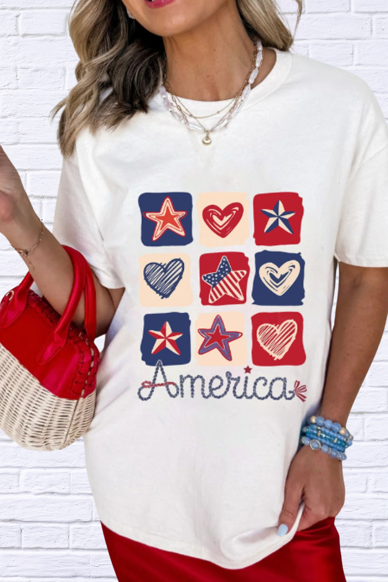 American Heart Star Checkered Graphic Tee