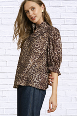 Leopard Print Ruffle Neck Blouse