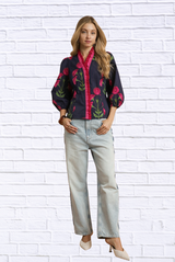 🌸 Floral Print Ruffle Trim Puff Sleeve Blouse