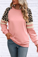 Leopard Round Neck Raglan Sleeve Sweatshirt