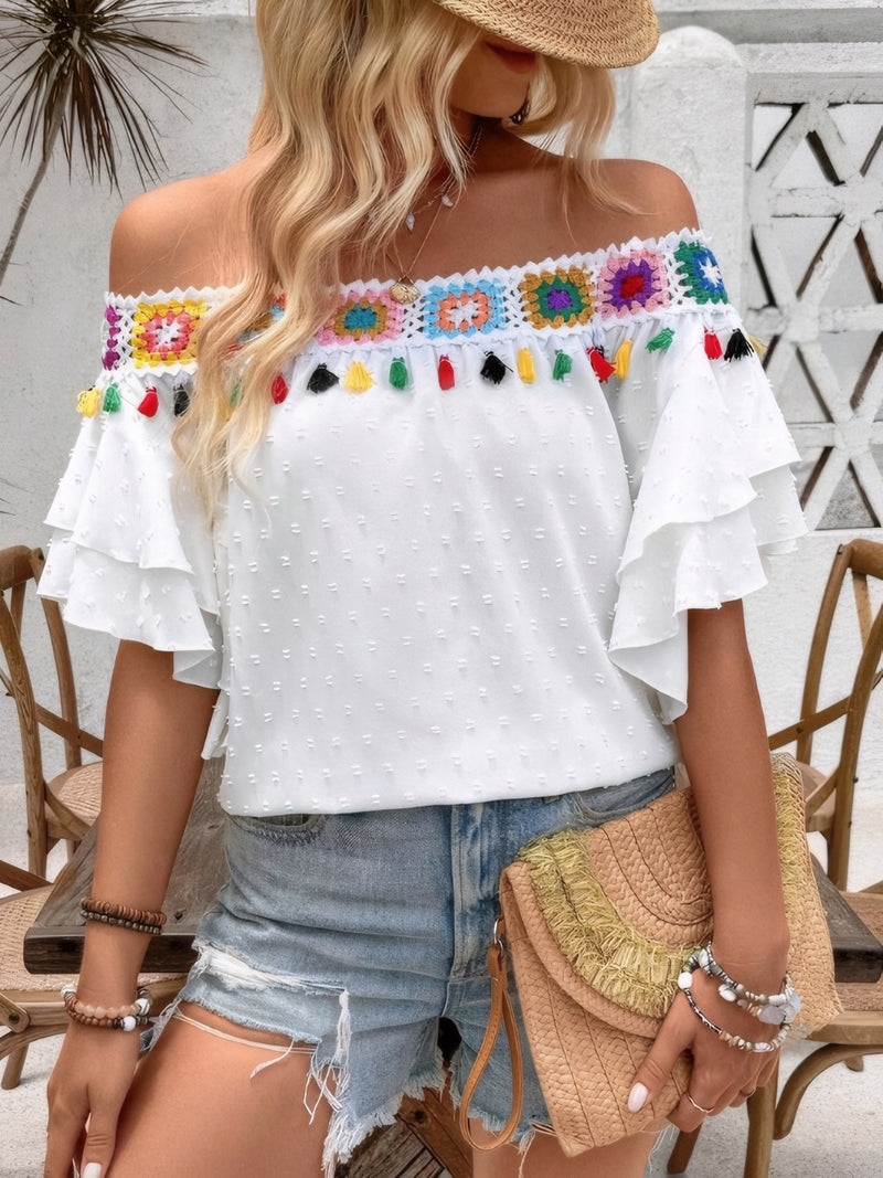 Swiss Dot Off-Shoulder Blouse