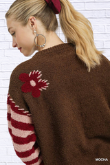 Flower Jacquard Striped Long Sleeve Sweater