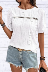 Eyelet Lace Detail Short Sleeve Blouse