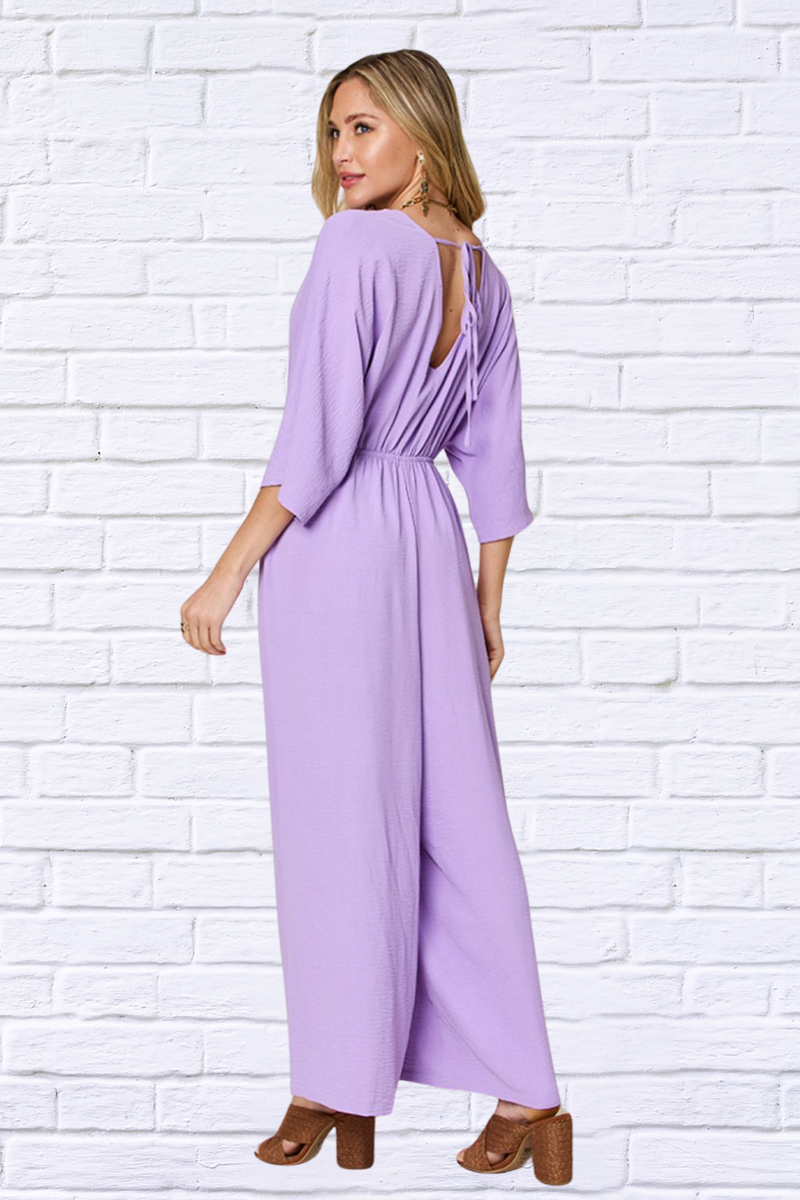Double Take Full Size Surplice Wide Leg Jumpsuit with Pockets