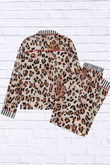 Leopard and Striped Trim Shirt and Pants Set