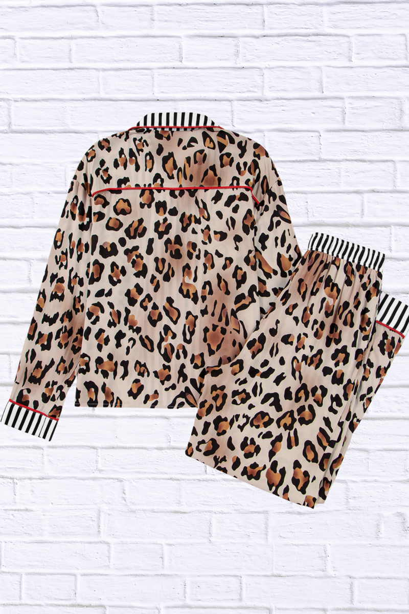 Leopard and Striped Trim Shirt and Pants Set