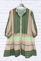 Printed Button Front Long Sleeve Dress