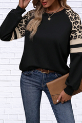 Leopard Round Neck Raglan Sleeve Sweatshirt