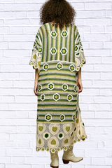 Janice Striped and Floral Pattern Crochet Longline Cardigan