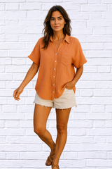 Mineral Washed Buttoned Up Shirt Top