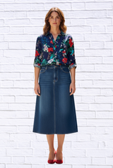 Tropical Floral Viscose Button-Up Shirt – Collared Long Sleeve Blouse with Front Pocket