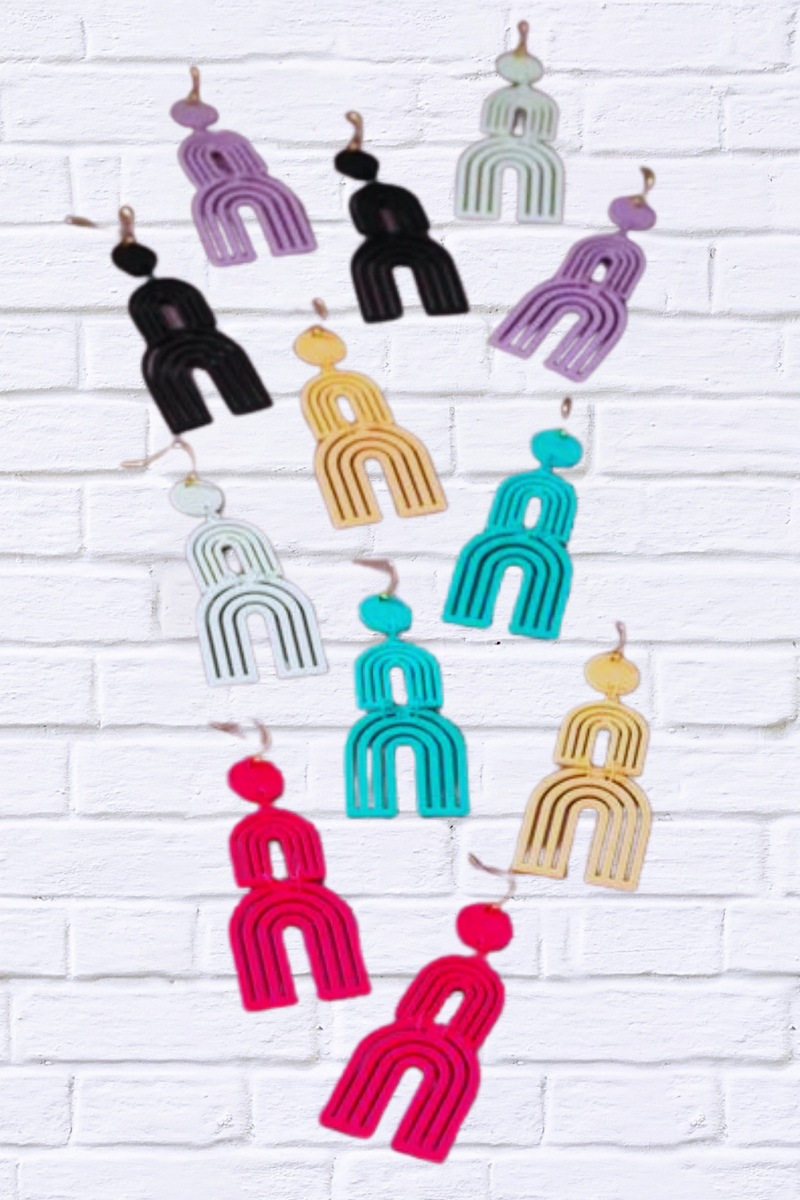 Cutout metal arch drop earrings with color covering