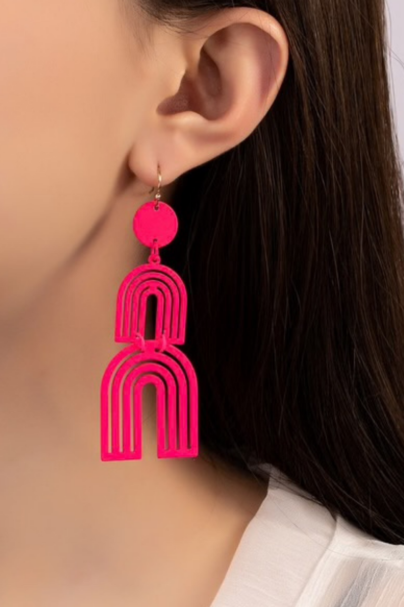 Cutout metal arch drop earrings with color covering