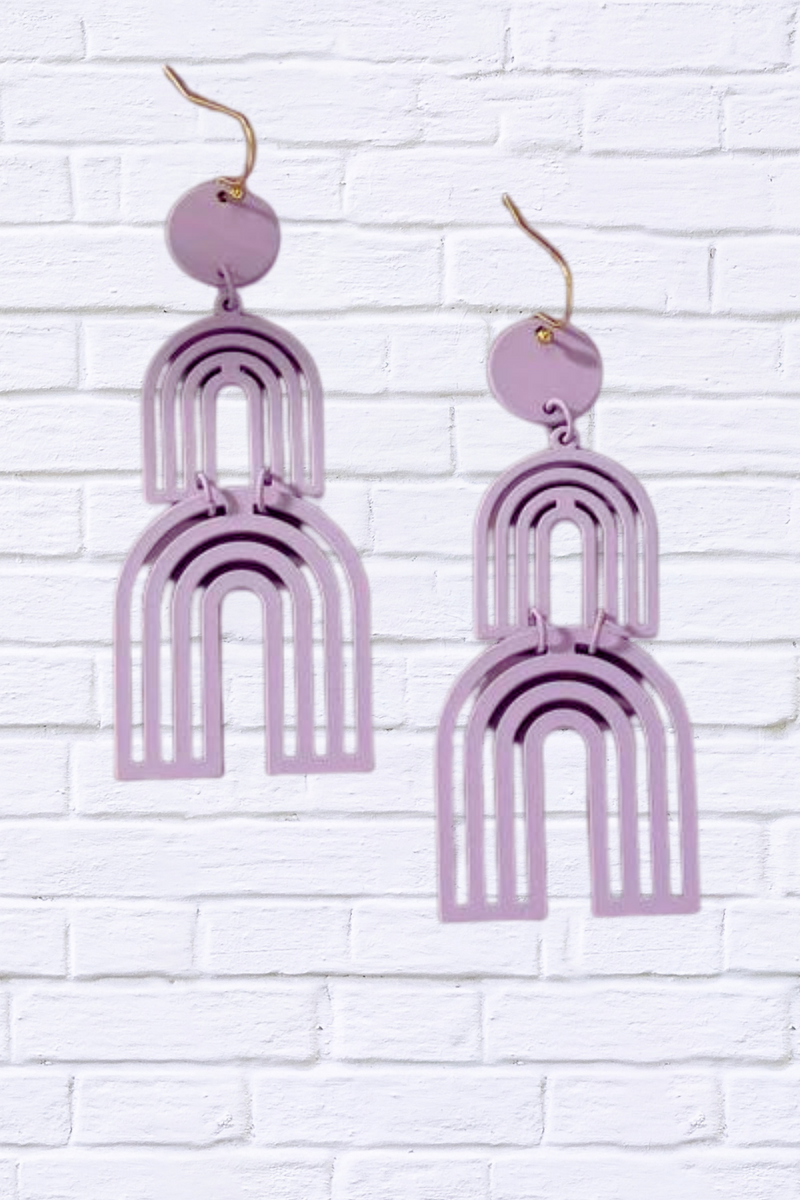Cutout metal arch drop earrings with color covering
