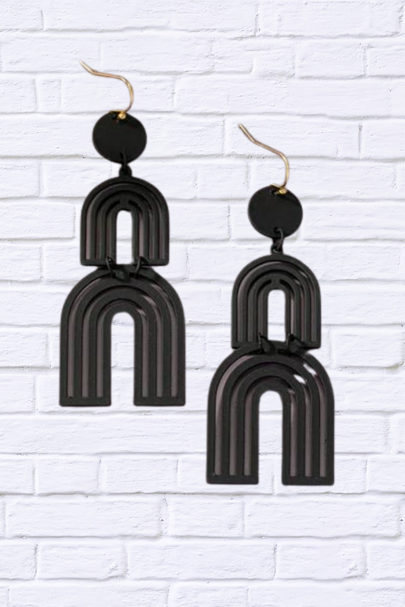 Cutout metal arch drop earrings with color covering